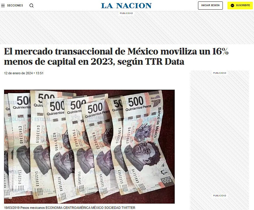 El mercado transaccional de Mxico moviliza un 16% menos de capital en 2023, segn TTR Data
